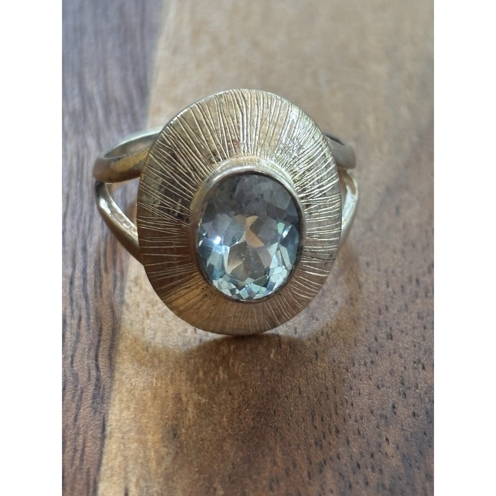 Blue Topaz Sterling Silver Modernist Ring Size 7.5